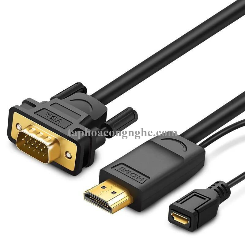 Ugreen 30451 3M màu Đen Cáp chuyển đỗi HDMI sang VGA kèm cổng trợ nguồn Micro USB MM101 30030451